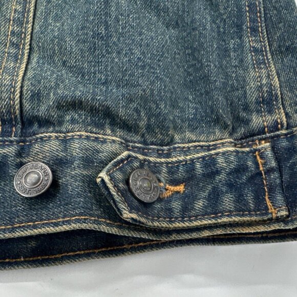 Gap Sherpa Denim Jacket Womens Medium Lined Blue Jean Trucker Cowgirl Distressed - Picture 8 of 16